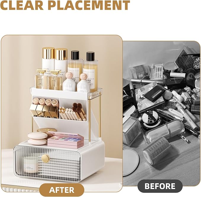 3-Tier Bathroom Makeup Organizers and Storage, Makeup Vanity Organizer, Bathroom Countertop Organizer, Makeup Brush Holder, Desk, Perfume, Cosmetic, Office, Nailpolish, Jewelry and Skincare Organizers