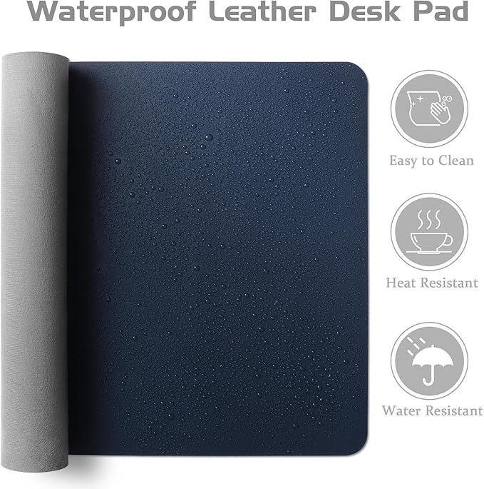 Aothia Leather Desk Pad Protector, Office Desk Mat, Large Mouse Pad, Laptop Desk Pad, Non-Slip PU Leather Desk Blotter, Waterproof Desk Writing Pad for Office and Home (Dark Blue, 55" x 24")