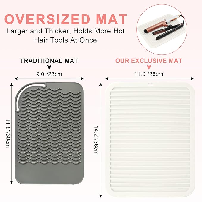 AMIJEAL Oversize Silicone Heat Resistant Mat for Hair Tools, Curling Iron Flat Iron Hair Straightener Holder Mat, Portable Hot Tools Sleeve Pad for Travel Vanity Salon(14.2" x 11.0")