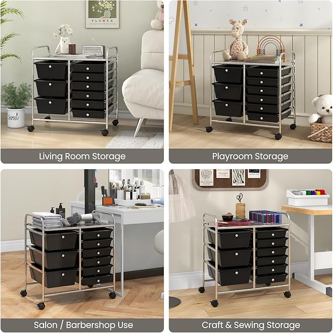Giantex 9 Drawers Rolling Cart, Classroom Organizers, Storage Cart with Wheels, for Teacher Office Home School Supplies Tool Craft Art Paper, Black