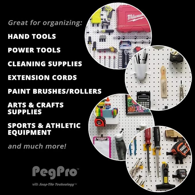 PegPro® J Hooks Kit for Standard “Wood Fiber” pegboard – Durable Plastic Pegboard Hooks - for Garage, Kitchen, Craft Room, and More (J Hook - 24 Pack, Gray)
