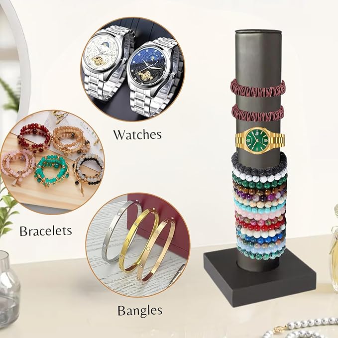 Novel Box Silver Leatherette Vertical Bracelet/Bangle Display Tower - Jewelry Organizer Tower Stands for Bracelet Displays - Hair Tie Bangle Bracelet Watch Scrunchie Holder for Selling or Personal Use