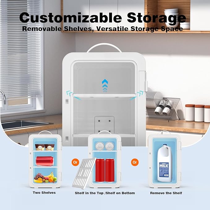 Mini Fridge for Bedroom, 6L/8 Cans Skincare Fridge Portable Small Refrigerator, Cooler and Warmer Compact Refrigerator for Skin Care Makeup, Office Dorm and Car, Includes Home Plug & 12V Car Charger
