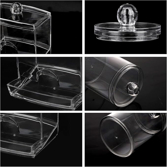 Tbestmax 4 Pack Qtip Holder Bathroom Container, 10/7oz Plastic Cotton Ball/Swabs Dispenser, Clear Apothecary Jar with Lids for Organizer and Storage