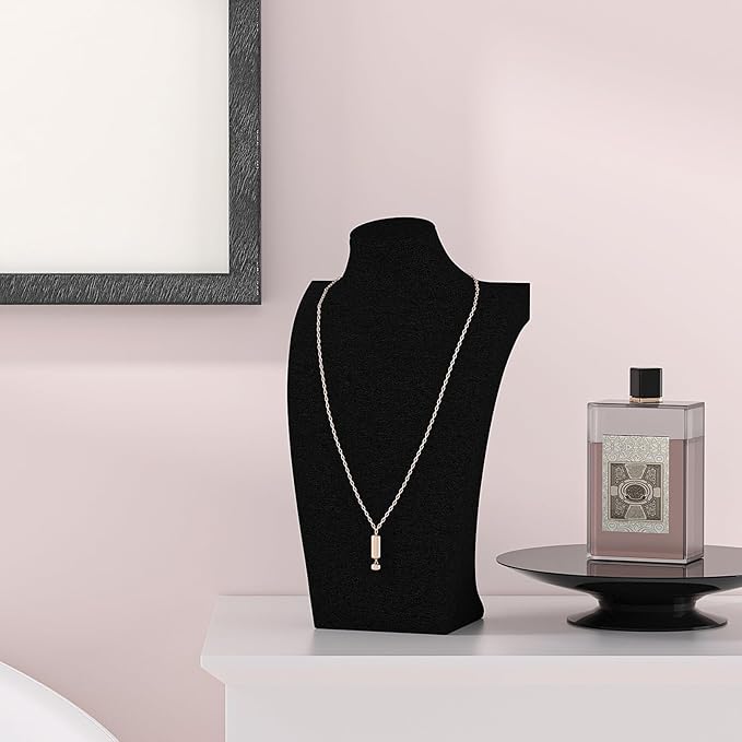 Necklace Bust Display Stand, Necklace Holder, Pendant Chain Necklace Organizer for Women (Black Velvet, L 2PCS)