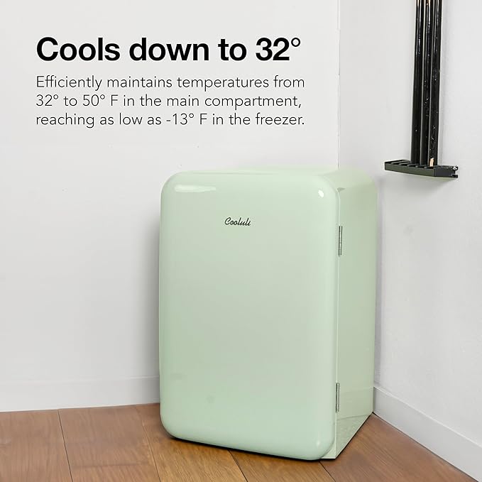 Cooluli Curve 3.8 cu ft Mini Fridge with Freezer - Small Refrigerator for Bedroom, Office, Dorm Room (Green, 3.2 cu.ft Refrigerator, 0.6 Freezer)