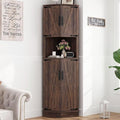 68" Tall Farmhouse Corner Cabinet, Dining Room Storage Cabinet with 4 Barn Doors and 5 Adjustable Shelves, Brown