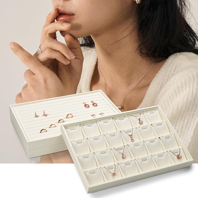 7-Slot Microfiber Ring & Earring Tray Organizer (Beige)