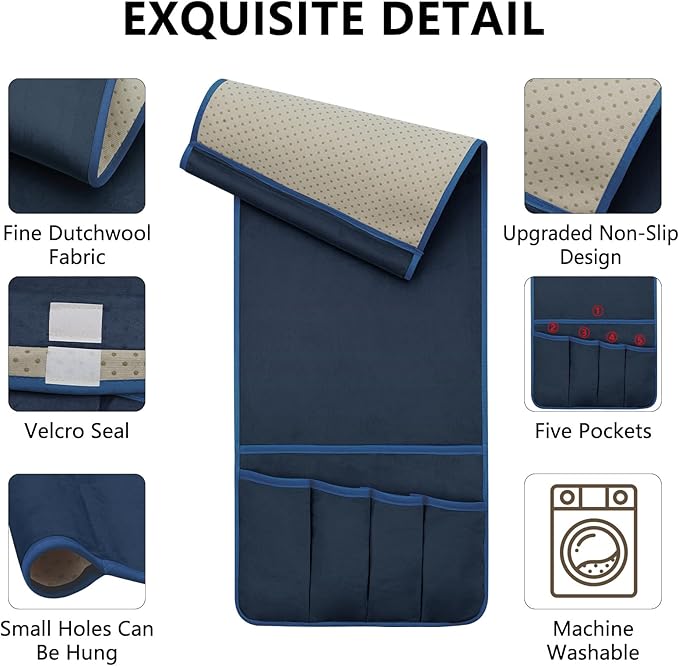 TV Remote Control Holder Couch Caddy, Non-slip Bedside Caddy Organizer with 5 Pockets for Key Glasses Phone Magazine Holders