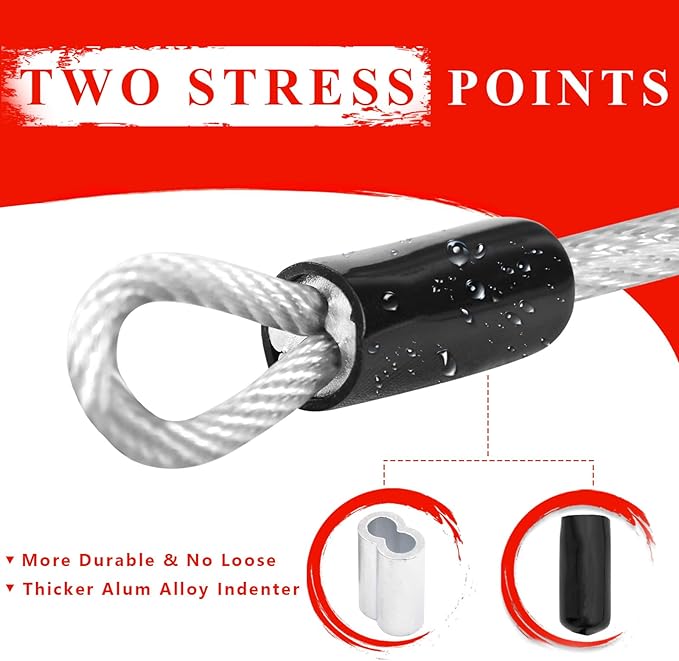 40ft Clothes Line Outdoors 3/16" Wire Ropes Silver PVC Coating Laundry Drying Clothesline Retractor with Metal Hooks Heavy Duty for Umbrella Travel Outside Camping Backyard