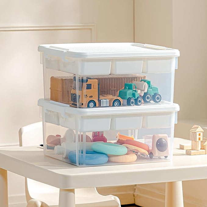 Citylife 17 QT Plastic Storage Box with Building Baseplate Lid and Removable Tray Craft Organizers and Storage Clear Storage Container for Organizing Bead, Tool, Sewing