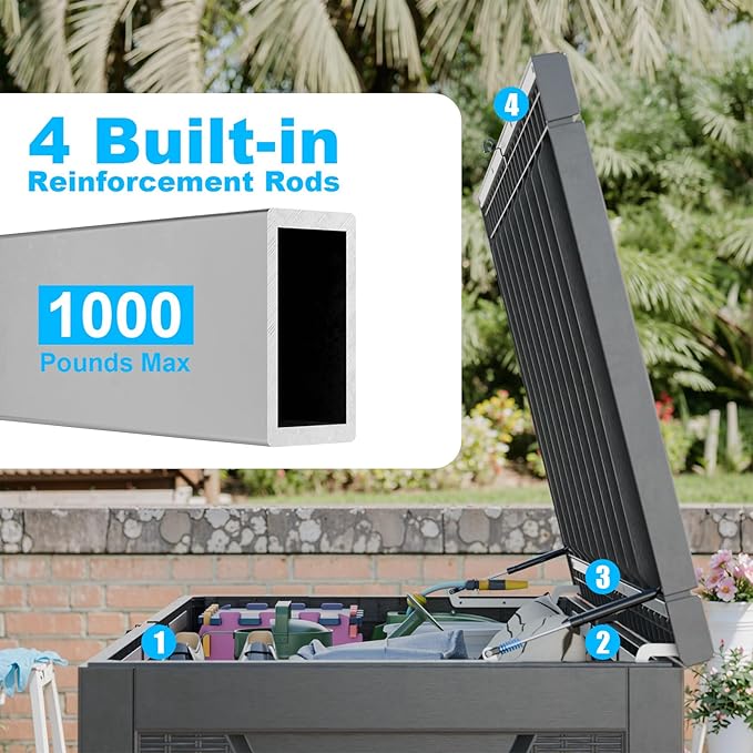 320 Gallon Large Resin Deck Box, Lockable Outdoor Storage Box for Patio Cushions Storage Furniture,Garden Tools, Pool Supplies, Weatherproof and UV Resistant-Black Rattan (320 Gallon)