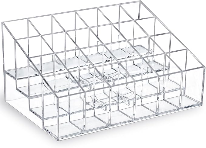 Lipstick Organizer,Small Clear Plastic Compact Lip Gloss Chapstick Perfume Sample Mascara Holder with 24 Slots
