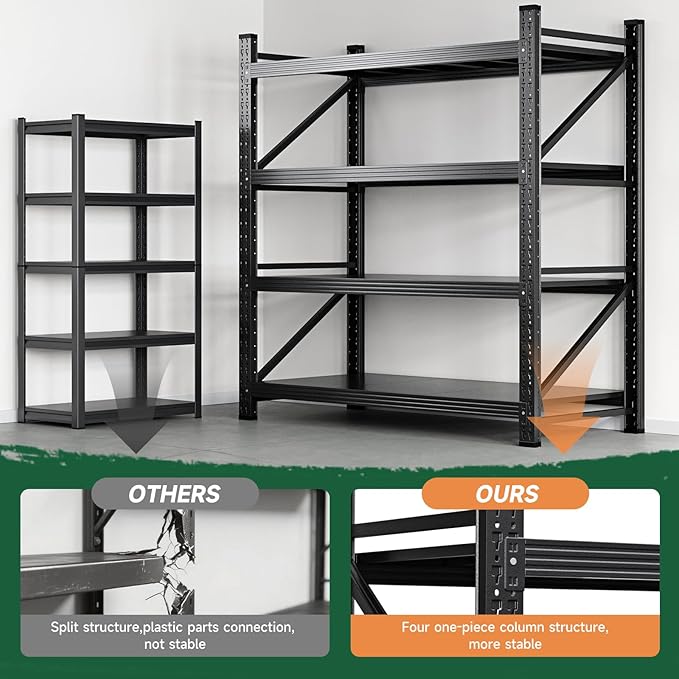 Letaya 3000LBS Storage Shelves Heavy Duty,70" H Garage Shelving Units, 4 Tier Adjustable Utility Rack Shelf,Large Metal Industrial Shelves,for Shop,Warehouse,Basement (48" W x 24" D x 70" H)