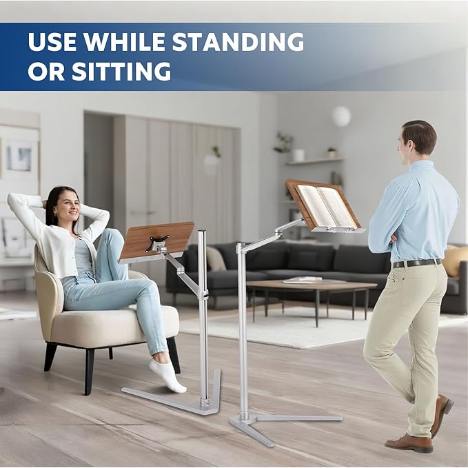 FAHKNS Book Stand for Reading，Multifunctional Book Stand for Reading with Wooden Platform & Elastic Book Clip，Suitable for Holding Books，Laptops，Tablets，Mobile Phones，Projectors