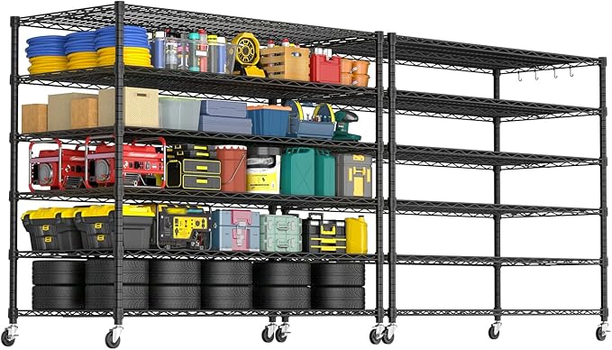 PrimeZone 6 Tier 80.7" H x 55.5" W x 24" D Wire Shelving with Wheels 3600lbs NSF Certified Storage Shelves Heavy Duty Metal Shelf Adjustable Rolling Rack Commercial Garage Restaurant Warehouse 2pcs