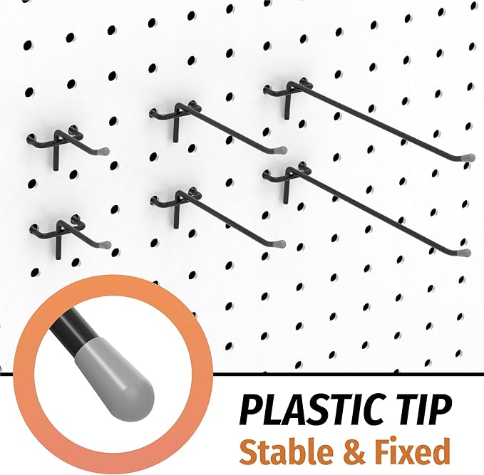 HUHOLE Pegboard Hooks 6 Inch 50PC, Black Peg Board Hooks, Fit 1/4" or 1/8" Pegboard, Ideal Peg Board Organizer Accessories for Garage Tool Organization, Wall Storage (Black, 6 Inch)