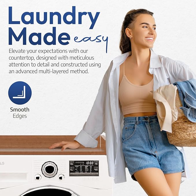 OfficeSimpli Washer Dryer Countertop, Made in USA, Non-Slip Pads, Easy Clean, Laundry Room Essentials and Decor, Washer Dryer Wood Top for Organization (Cafe Latte, Standard (27.5" x 54"))
