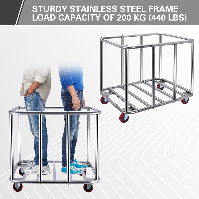 Commercial Laundry Cart with Wheels,400L Large Industrial Laundry Cart,Commercial Laundry Basket with Sturdy Steel Frame and Oxford Bag for Home Hotel Hospital 440 lbs (Off White)