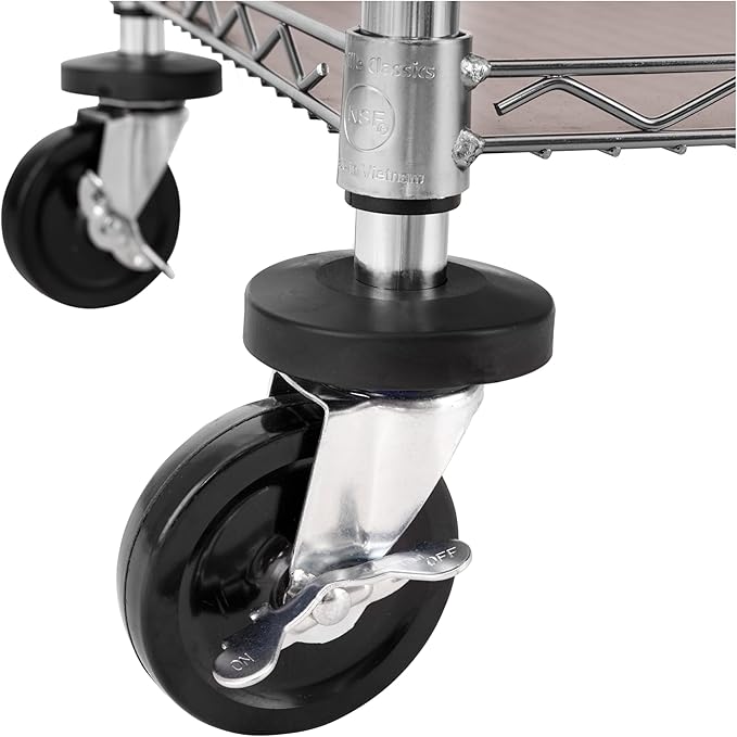 Seville Classics UltraDurable NSF Commercial Heavy Duty Metal Rolling Utility Cart, w/ Steel Shelves, Handle Bar for Restaurant, Garage, Warehouse, Kitchen, Office, Top Basket 35.5"W x 20.25"D, Chrome