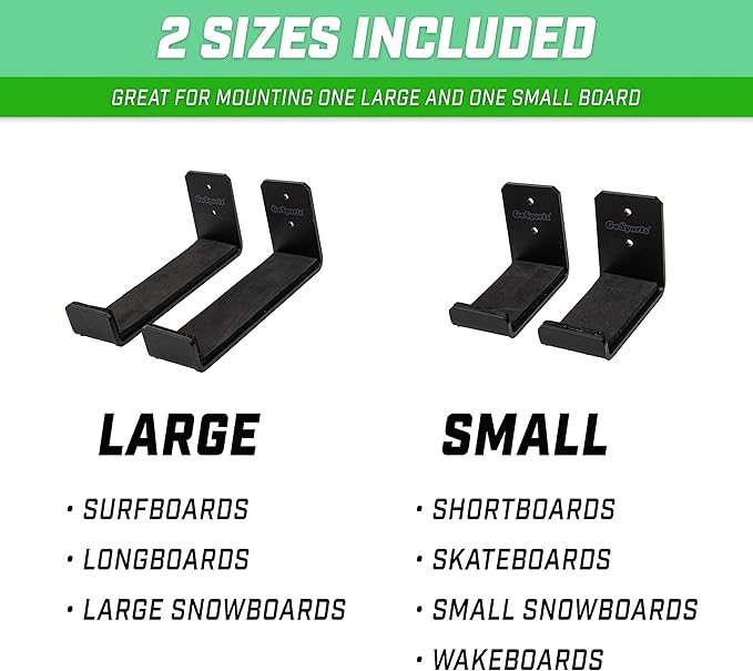 GoSports Universal Snowboard & Skateboard Wall Mount Display Racks - 2 Pack Foam Padded Hangers