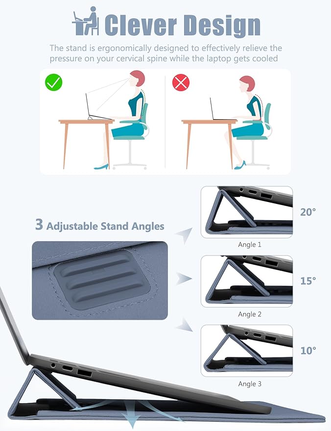 HYZUO 13.3-14 Inch Laptop Sleeve Case Bag with Adjustable Stand for MacBook Pro 14 M5/M4/M3/M2/M1 Pro/Max 2026-2021, MacBook Air/Pro 13.3, 13.8-13.5 Surface Laptop, with Pouch, Haze Blue