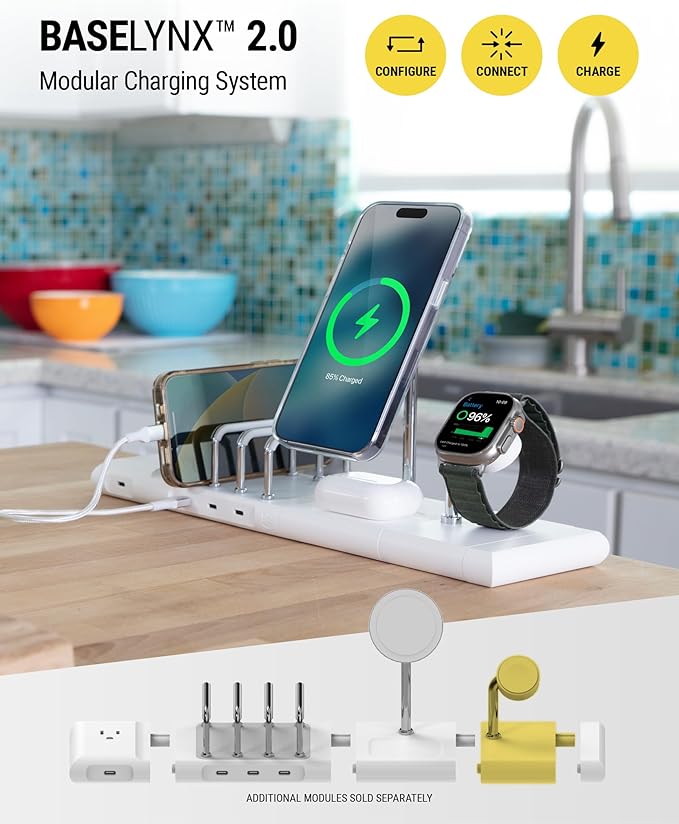 Scosche BL2AWWT-AP BaseLynx™ 2.0 Watch, Magnetic Charger Stand for Apple Watch, Modular Fast Charging Dock Station Compatible with Apple Watch Series 3/4/5/6/7/8/9/Ultra/Ultra2/SE, White