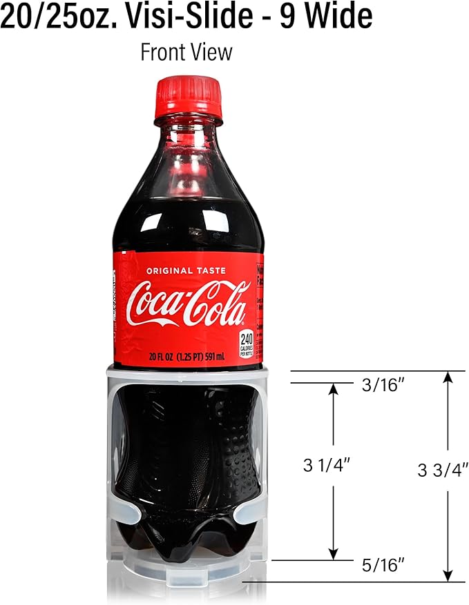 Visi-Slide 20oz Soda Beverage Dispenser - Gravity Fed Glide for Angled Shelves for Coolers, Commercial Refrigerators, Cold Vaults (Pack of 6) Drink Organizer for Cans, Bottles and More