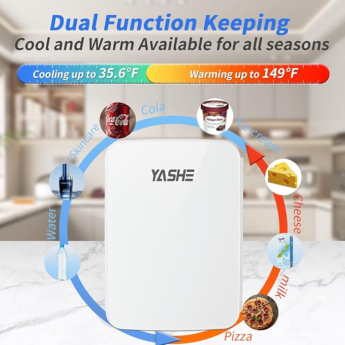Mini Fridge, 10 Liter/12 Cans Skincare Fridge for Bedroom, 110V AC/ 12V DC Thermoelectric Cooler and Warmer Small Refrigerators for Drink, Office, Car, White