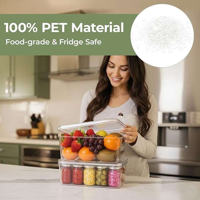 MOONEDGE Clear Plastic Storage Bins with Lids – Stackable Organizer Containers for Fridge, Kitchen, Pantry, Bathroom, Closet, Laundry Room, Office – 2 Pack (10×6×5 in)