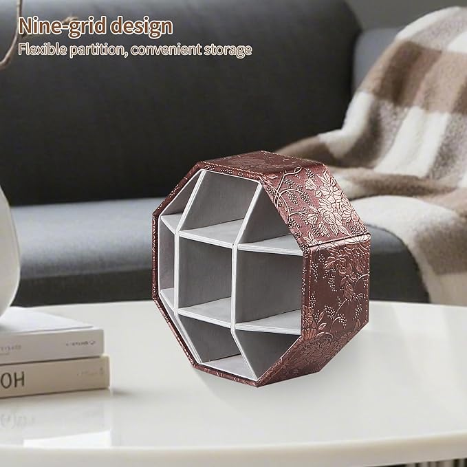 Remote Control Holder, Swivel 9 Rooms Desk Organizer and Decorations for Living Room, Leather Bedside Storage Caddy for TV Controllers/ Makeup Brush Pen/ Office Stationery/ Art Supplies/ Eyeglasses