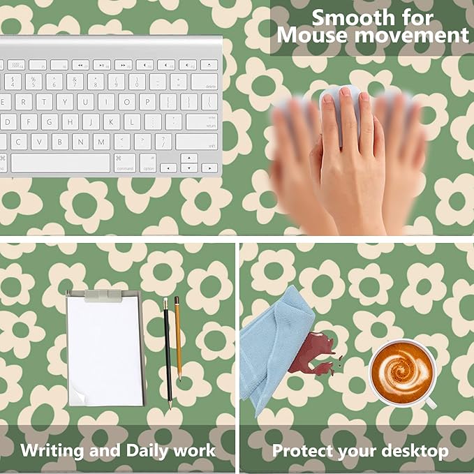 Gaming Mouse Mat Vintage Groovy Flowers Large Mouse Pad Extended Mouse Pad Desk Mat Non-Slip Rubber Base Mice Pad Desk Pad for Office Game Home 35.4x15.75 in