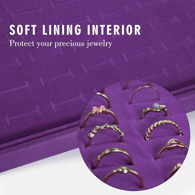 Ring Display Tray Organizer Box with Transparent Lid, 100 Slot Ring Holder Showcase For Store Display Jewelry Show Home, Ring Organizer For Jewelry Rings, Studs Earrings (Purple)