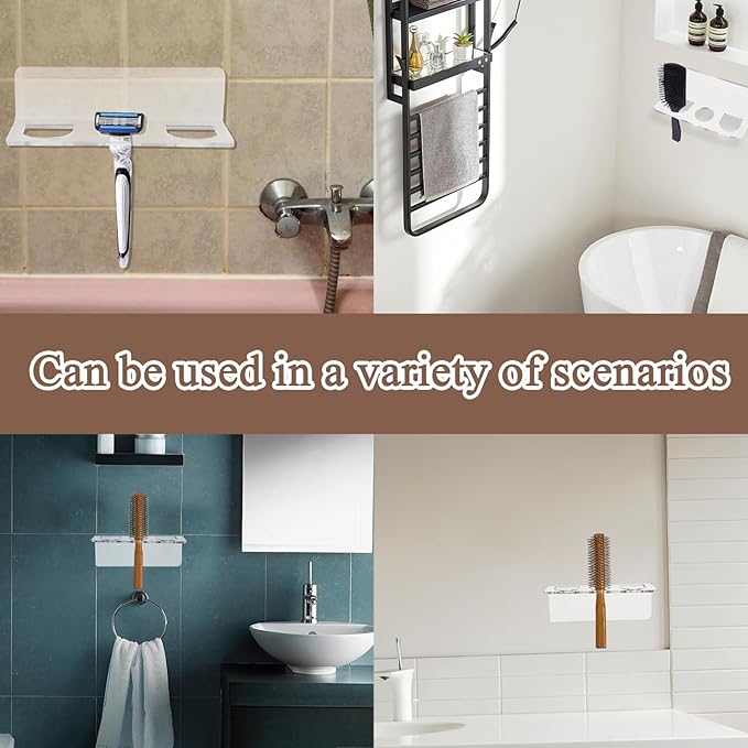 Hair Brush Holder, Hair Brush Organizer with 3 Holes, Wall Mounted Transparent Storage Holder, No Drilling, for Combs, Curling Irons, Flat Irons