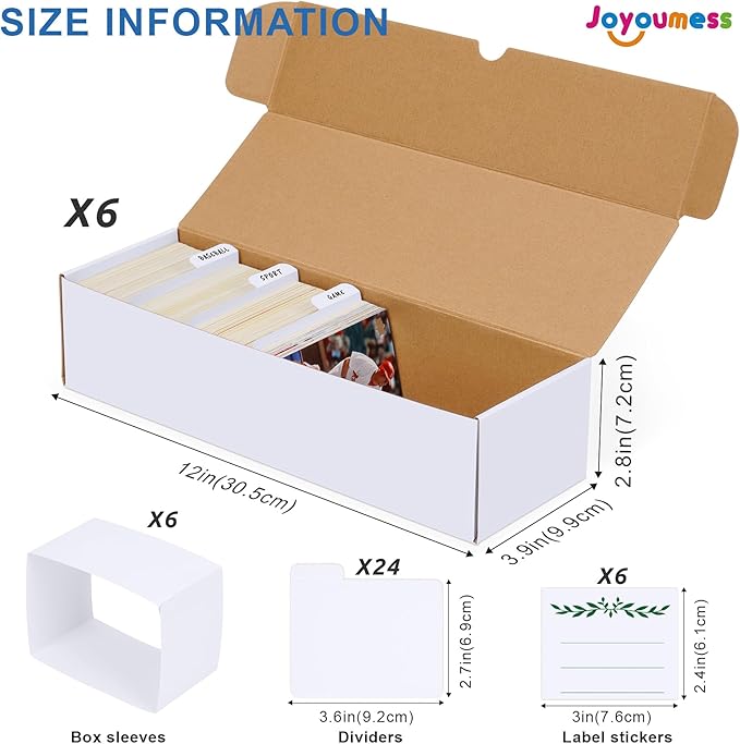 Trading Card Storage Box with Dividers, Cardboard Cards Organizer Box for Baseball, Sports, Game, Playing Card Collection, pack of 6, White&Brown