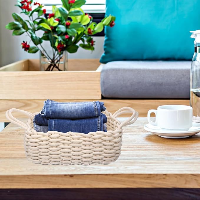 Uonlytech Decorative Cotton Storage Basket with Handle for Nursery and Snacks Large Woven Organizer for Home Multifunctional Storage Bin for Pantry Bedroom and Craft