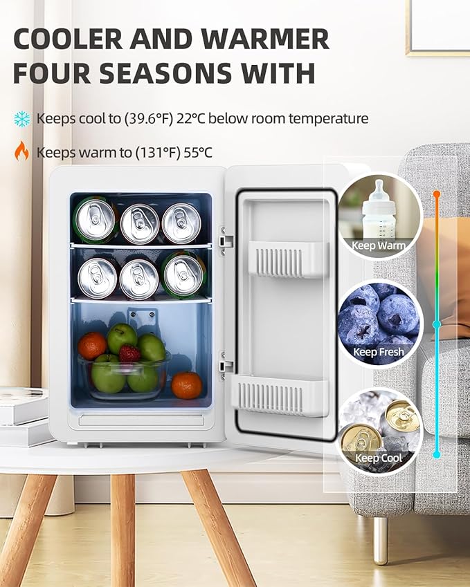 20L Skincare Fridge with Mirror & LED Lighting, 3-Mode Dimmable, Cooler & Warmer with Drip Tray for Makeup, Cosmetic, Beauty, Mini Beauty Fridge for Bedroom, Vanity, Car & Home Use