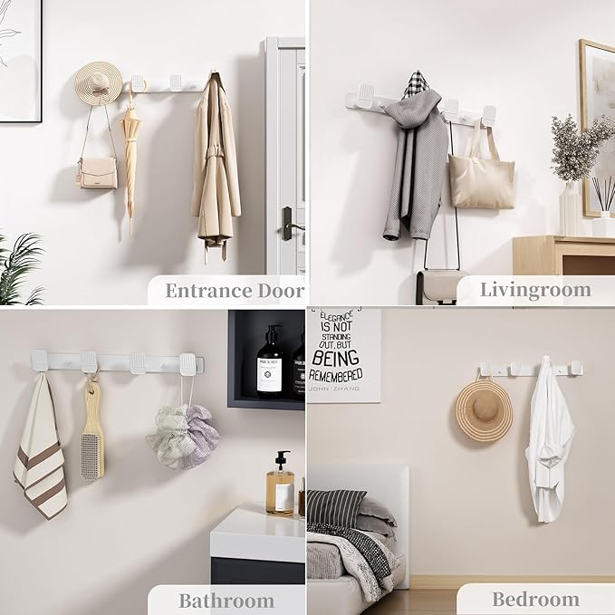 Coat Rack Wall Mount Coat Hooks - White Hook Rack with 4 Hooks Aluminum Wall Rack Hooks for Hanging Coat Hat Bag Towel Hanger Rustproof Coat Holder