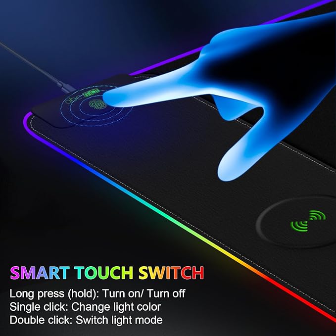 Magnetic Wireless Charging RGB Mouse Pad, 31.5'' x 15.8'' Large LED Gaming Desk Mat, 24 Light Effects, Non-Slip Rubber Base, Waterproof Ultra-Smooth Surface