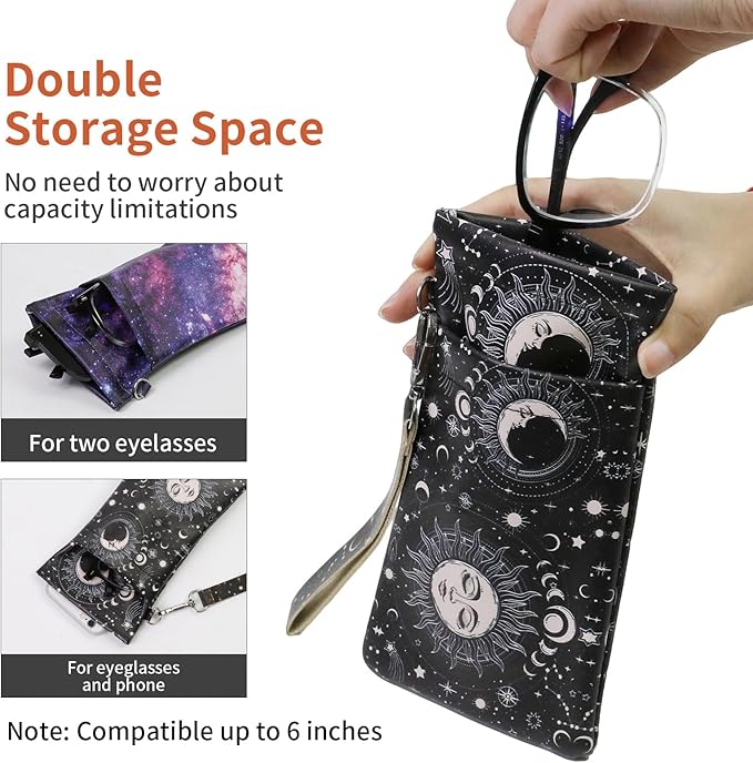 Double Eyeglass Case Soft Dual Glasses Case for Women Men Travel Squeeze Top Sunglasses Cases Eyeglasses Pouch
