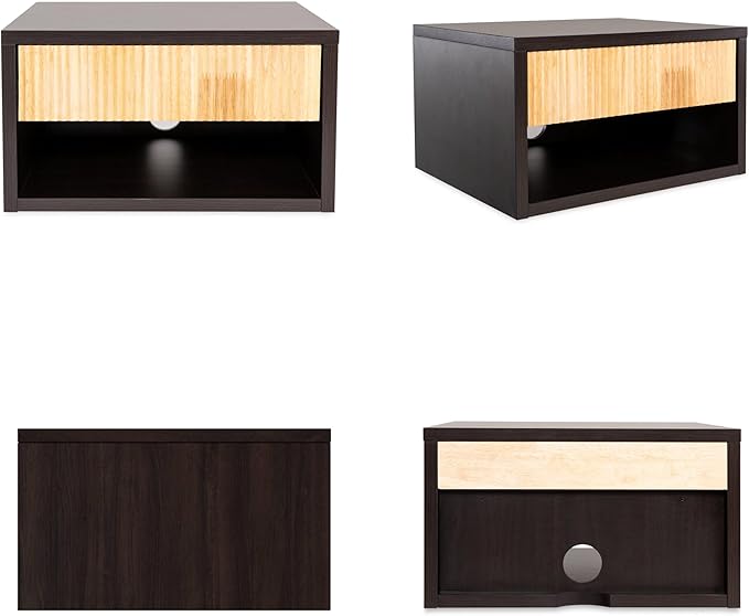 JONATHAN Y NST2001A Elise 15.71" Classic Contemporary Floating Wall Mounted Nightstand with Soft-Close Tambour Drawer and Cable Hole, Black/Light Oak