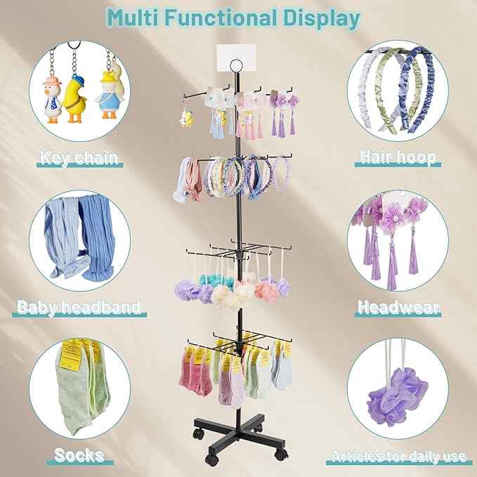 Retail Display Stand Rotating Display Stand 4 Tier Spinning Display Stand for Craft Shows, Jewelry, Keychain, Earring Adjustable Height Retail Display Racks (Black)