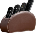 Remote Control Holder , PU Leather Organizer Box with 5 Compartments for Table Bed Office ,Remote Caddy Desktop Storage Home Accessories for Controllers , Media Player ,Make up Brush ,Pen (Brown-A)