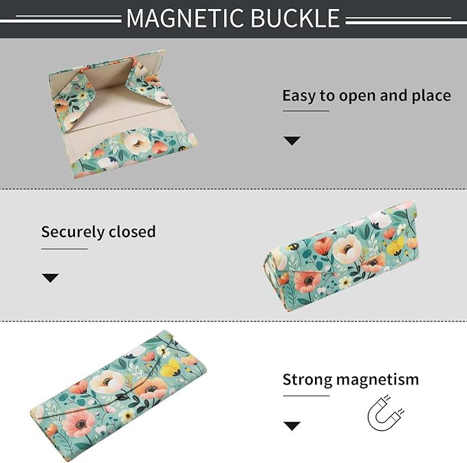 Foldable Glasses Case, Magnetic PU Leahter Sunglasses Case, Cute Hard Shell Folding Eyeglass Cases for Women Kids