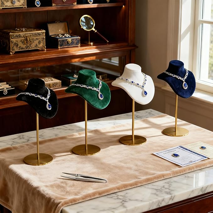 Necklace Display Stand For Selling Velvet Chain Jewelry Bust Holder Organizer With Stainless Steel Stand Jewelry Display