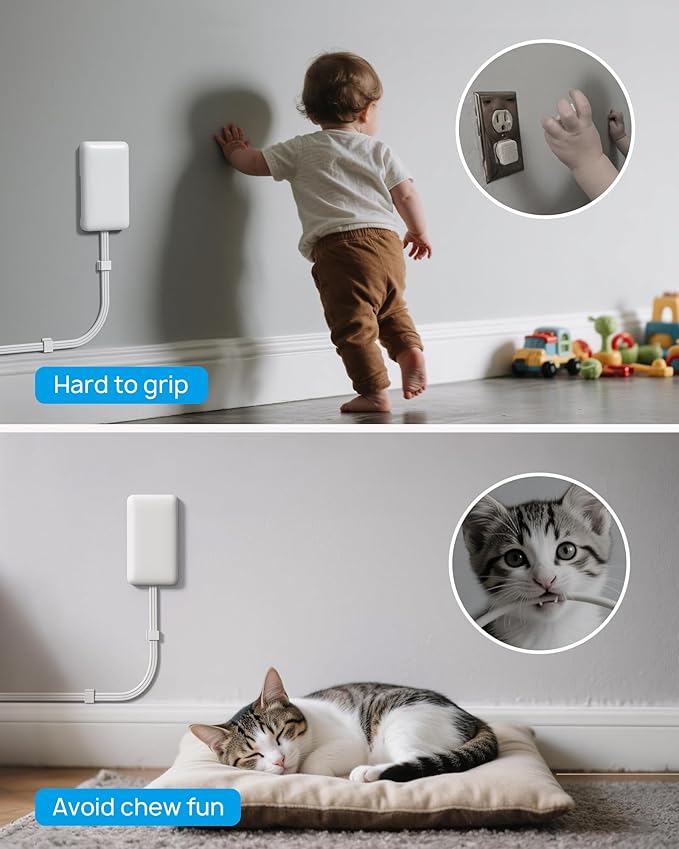 TROND Flat Outlet Cover Extender - 6FT Flat Extension Cord with 8 Outlet and 4 USB, Ultra-Thin Power Strip Cord Concealer with 1700 Surge Protector, Idea for Home Improvement to Hide TV Messy Cord