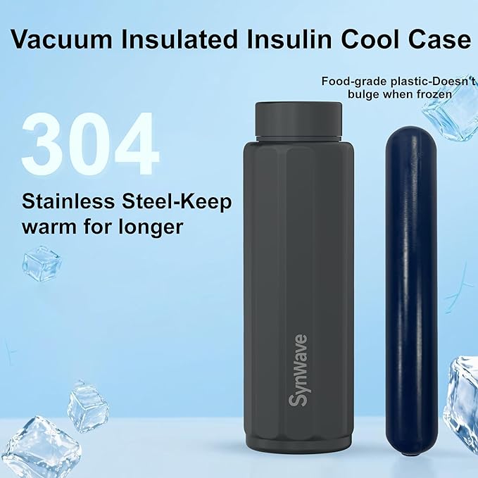 Synwave Insulin Cooler Travel Case for 3–4 Pens,Medication Cooler for Travel with Anti-Bulging Gel Ice Pack,TSA Approved,Non-Charging Cooling