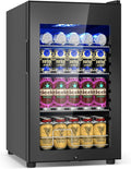 17 Inch Black Beverage Refrigerator- 126 Can Glass Door Beer Cooler with Temp Memory Freestanding Countertop Mini Fridge for Soda, Beer, Drinks Compact Drink Cooler for Home, Bar, Office