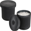 2 Pack Glass Qtip Holder with Lid, Qtip Dispenser Bathroom Storage Jars- Glass Apothecary Jars for Cotton Ball, Swab, Pads, Floss Picks, Bathroom Accessories Organization and Vanity Organizer(Black)