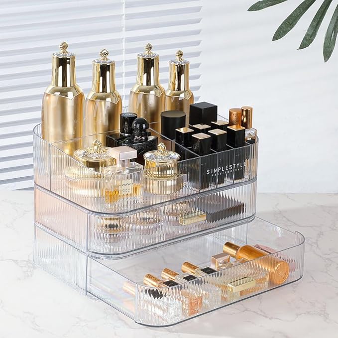 Makeup Organizer with Drawers Stackable Skincare Cosmetic Makeup organization for vanit Bathroom Desk Countertop